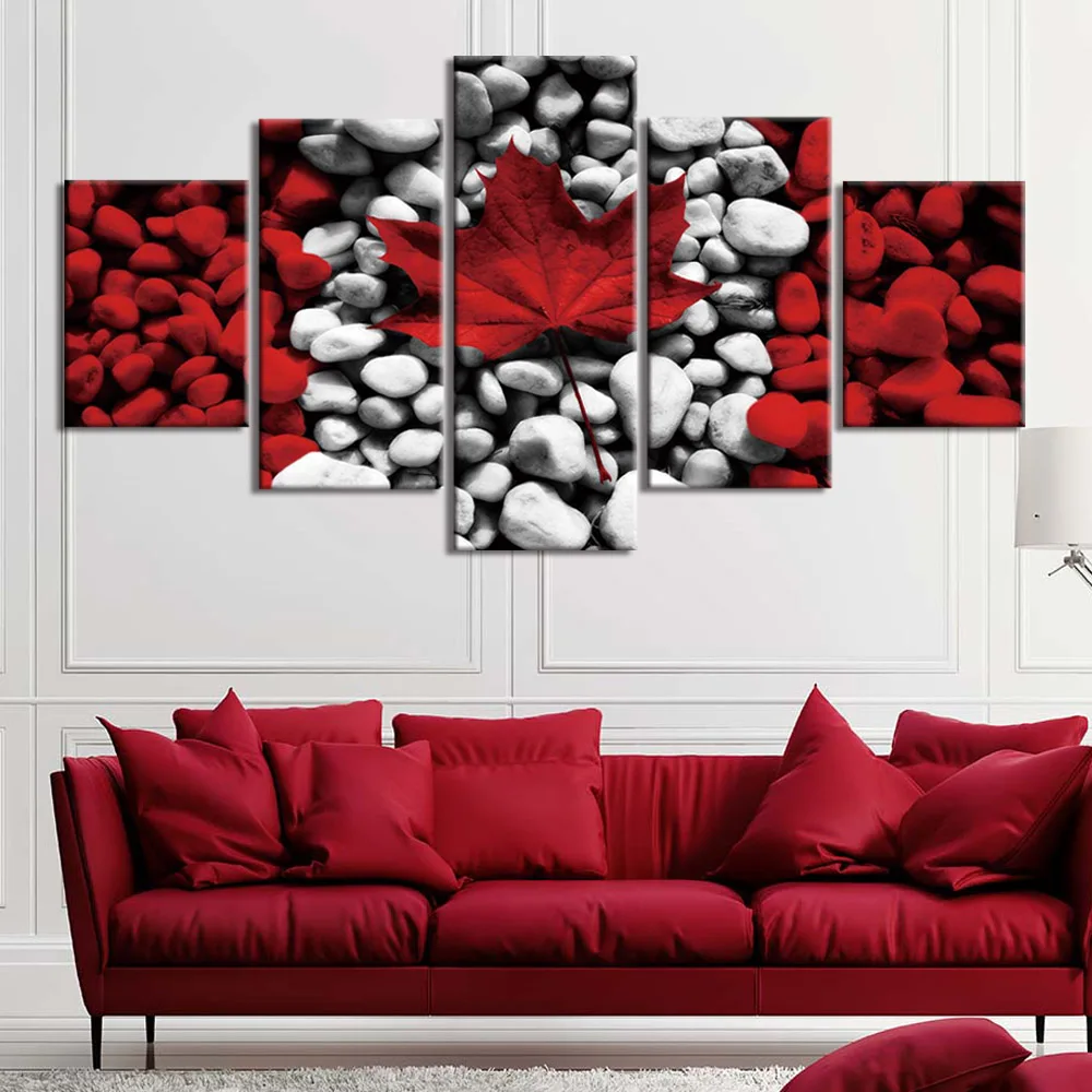 Posters And Prints Canvas Painting Modern Wall Art 5 Piece red Maple leaf Picture Canvas Print Home Decor Home Decoration