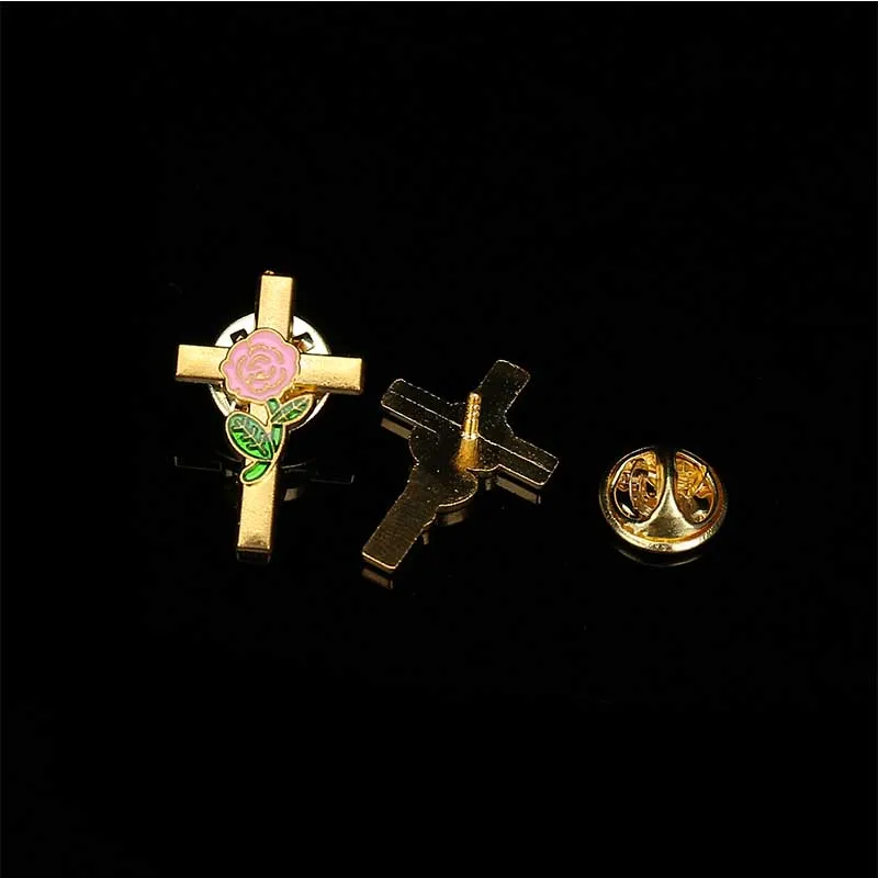 5 pieces / new brooch jesus cross color enamel brooch metal catholic rose flower brooch collar pin used for jewelry on clothes