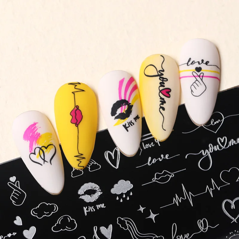 NICOLE DIARY Valentine's Day Love Heart Stamping Nail Plate Heart Beat Collection New Plate Marble Flower Leaves Design Manicure