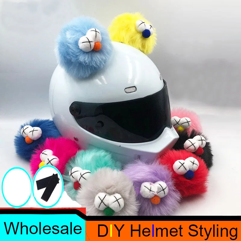 DIY 2Pcs/Set Plush Funny Ball Motorcycle Helmets Decoration Motorbike Electric Helmet Accessories Sticker Cosplay Car Styling