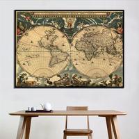 A2 Size Retro World Map Fine Canvas Wall Map HD Printed Unframed Painting For Office School Wall Decoration