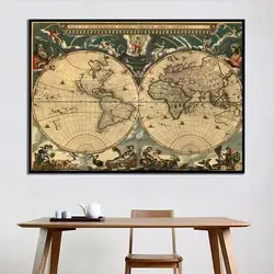 A2 Größe Retro Welt Karte Feine Leinwand Wand Karte HD Gedruckt Unframed Malerei Für Büro Schule Wand Dekoration
