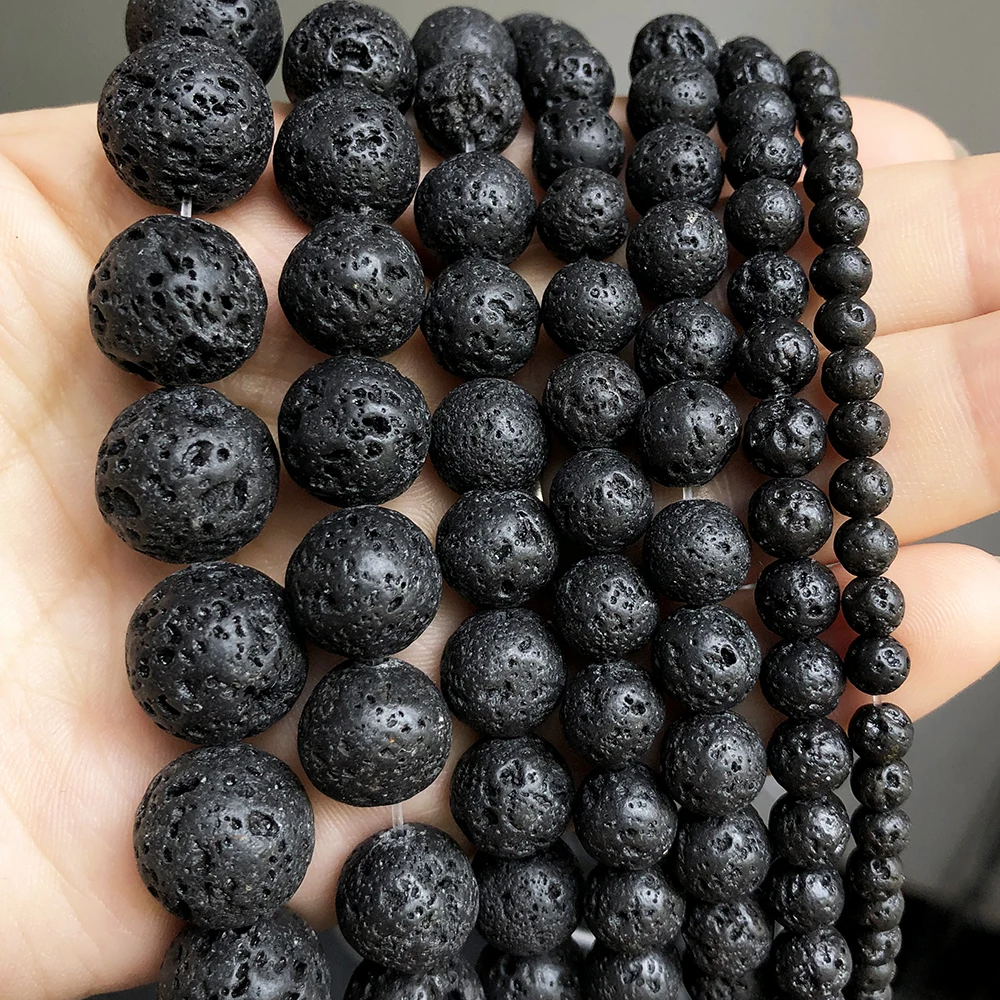 Natural Volcanic Rock Black Lava Stone Beads Round Loose Spacer Beads For Jewelry Making DIY Bracelet 15