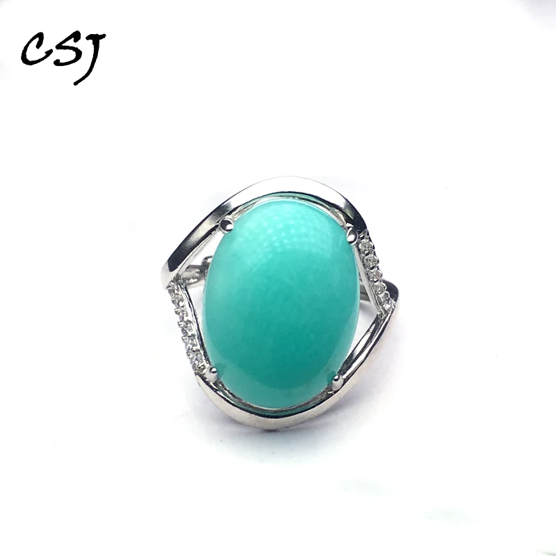 CSJ Natural Amazonite Rings 925 Sterling Silver Oval Cut 12*16mm Fine Jewelry Wedding Engagement Biouterie for Women Lady Gift