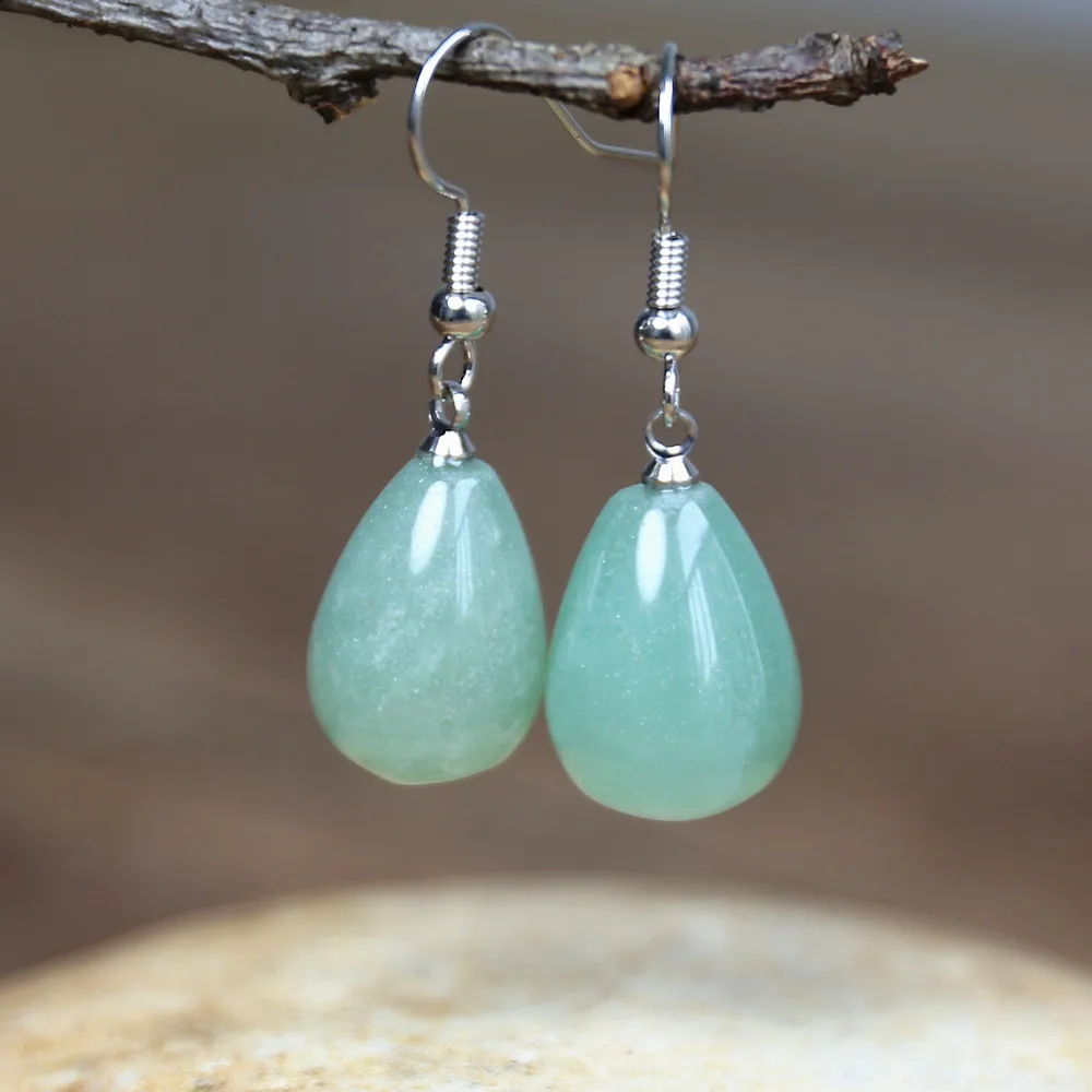 Natural Stone Earrings for Women Green Aventurine Water Drop Earring Elegant Dangle Earrings Fashion Jewelry Gifts