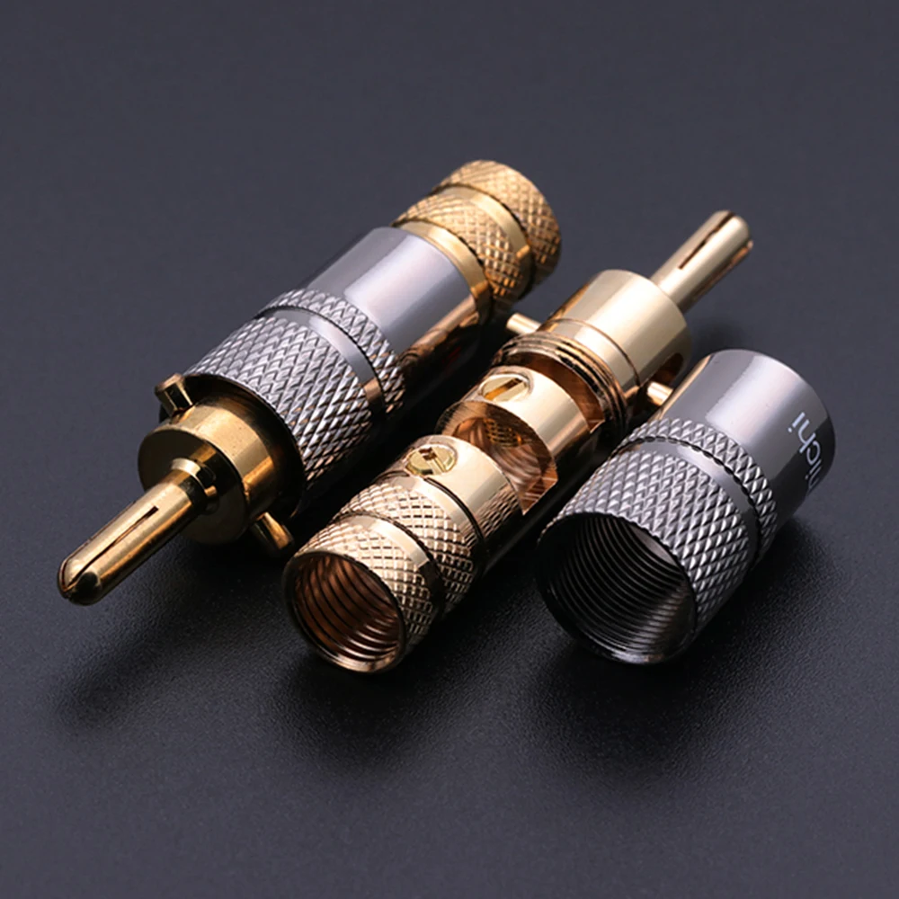 20pcs/lot Luxury Copper 24K Gold Plated Banana Plug Audio Connector Male Adapter Speaker Banana Binding Post Terminal red&white