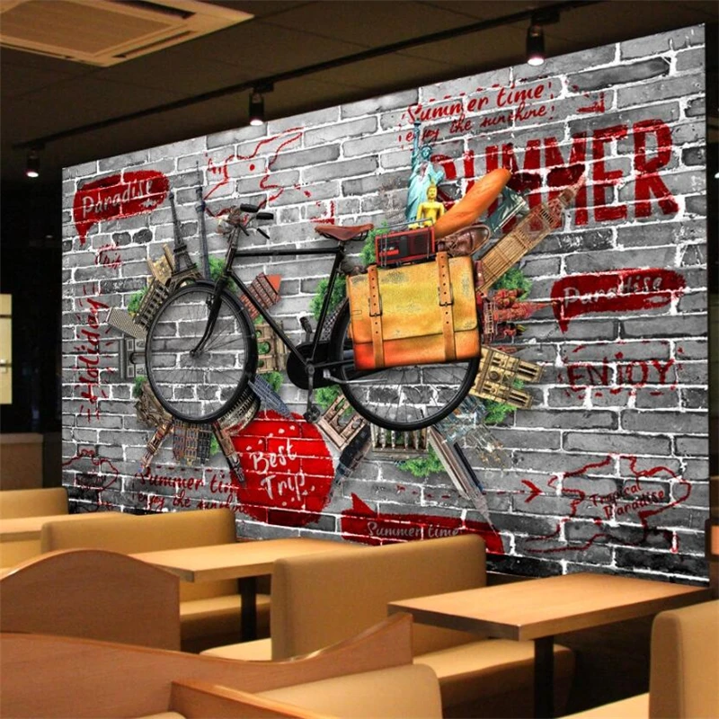 

Custom wallpaper 3d mural retro nostalgic bike bar KTV background wall living room cafe decoration painting papel de parede обои