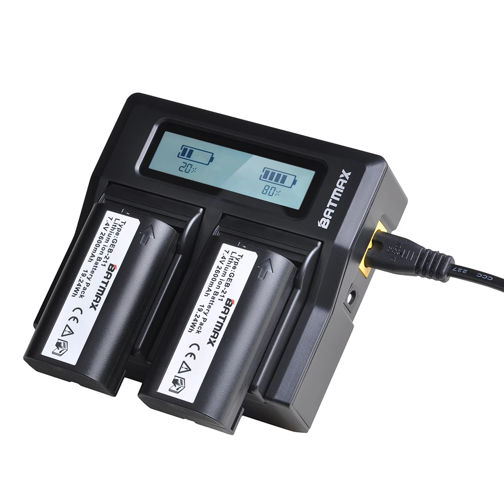 2Pcs 7.4V 2600mAh GEB211 GEB212 Battery + Rapid LCD Dual Charger for ATX1200 RX1200 GPS1200 GRX1200 GPS