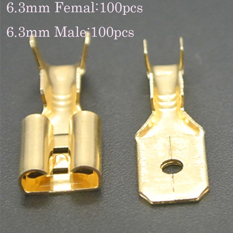 100PCS/100Pairs Male/Female Spade Crimp Terminals Electrical Wire Wrap Connector 2.8mm 4.8mm 6.3mm for 22-16 AWG 0.5mm2-1.5mm2