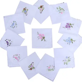 5Pcs 여자 면화 손수건 꽃 수 놓은 나비 레이스 포켓 Hanky