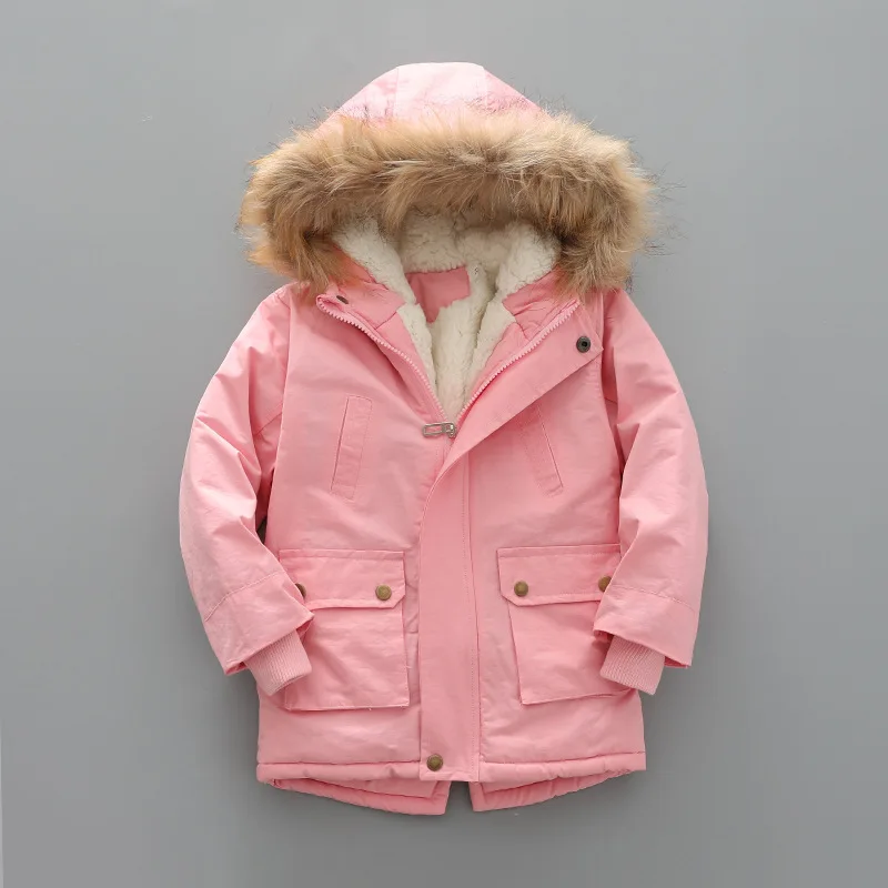 2 3 4 5 6 7 Year Winter Boys Jacket Windbreaker Keep Warm Thicken Fur Collar Girls Coat Hooded Children\'s Outerwear Kids Clothes