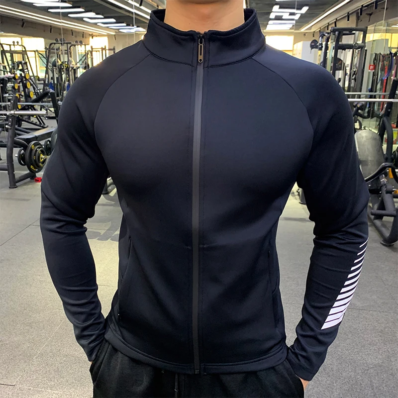 Winter thick Men Sports running Jacket Hoodie Gym outdoor Training Workout fitness elastic Quick dry Jogging stand collar Coat