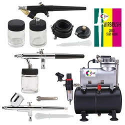 OPHIR 0.3/0.35/0.8mm 3 Airbrush Sets with Air Tank Compressor for Model Hobby Tanning Car Paint Airbrush Kit_AC090+004A+071+072