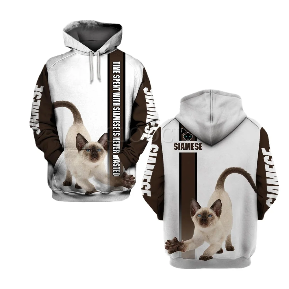 

HX Animals Hoodie 3D Graphic 3D Graphic Time Spent With Cat Hoodies Cats Siamese Sweatshirts Fashion Funny Clothing