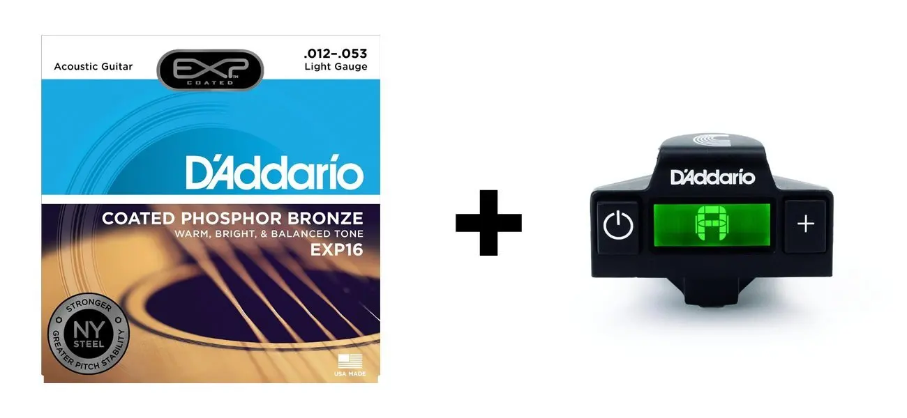 

D'Addario EXP16 Coated Phosphor Bronze Acoustic Guitar Strings, Light (12-53) & NS Micro Soundhole Tuner Bundle