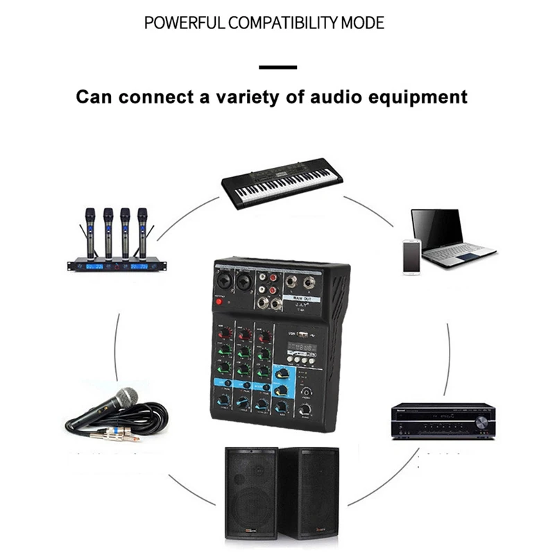 Draagbare Mentale 4 Kanalen Mini Usb Audio Mixer Versterker Console Bluetooth Record Phantom Sound Mixing Console Met Geluidskaart