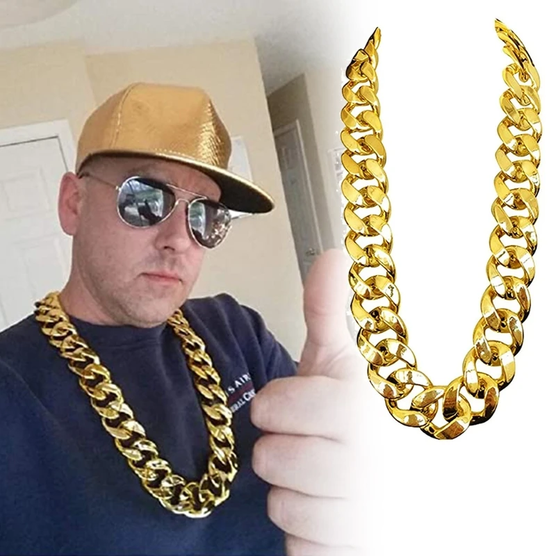 Gangster Chain Exaggerated Hip Hop Turnover Chain Necklace Plastic Faux Gold Chain Necklace Hip Hop Performance Props