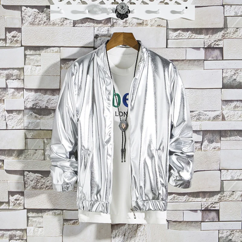 New Mens Shiny Jacket Gold and Silver Bright Color Streetwear Clothing Men Hip Hop Coats and Jackets