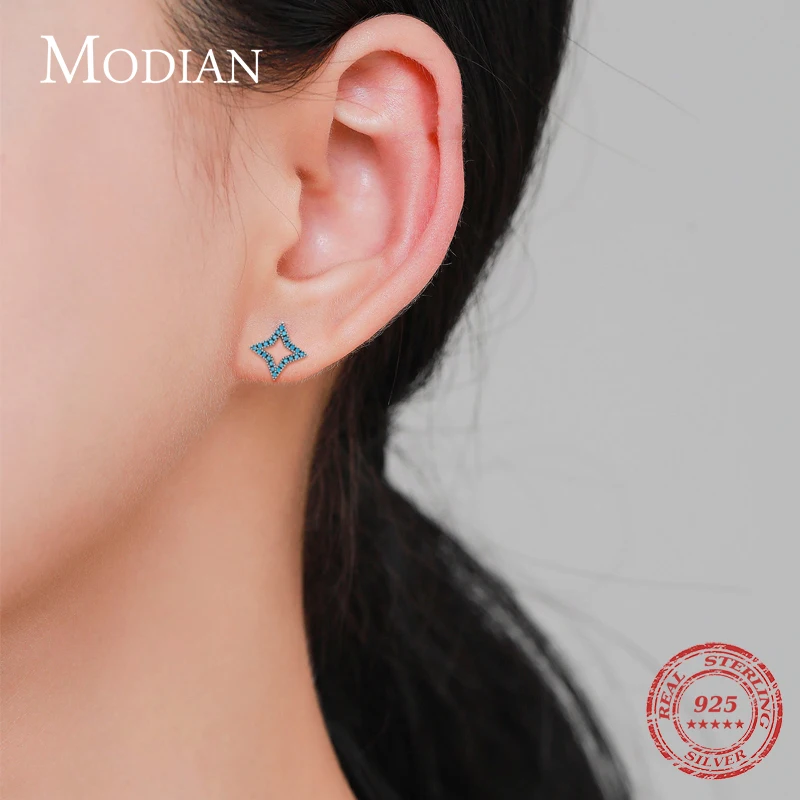 MODIAN Minimalism 925 Sterling Silver Stars Turquoise Stud Earrings Piercing Ohrringe Pendiente For Women Jewelry Fashion Party