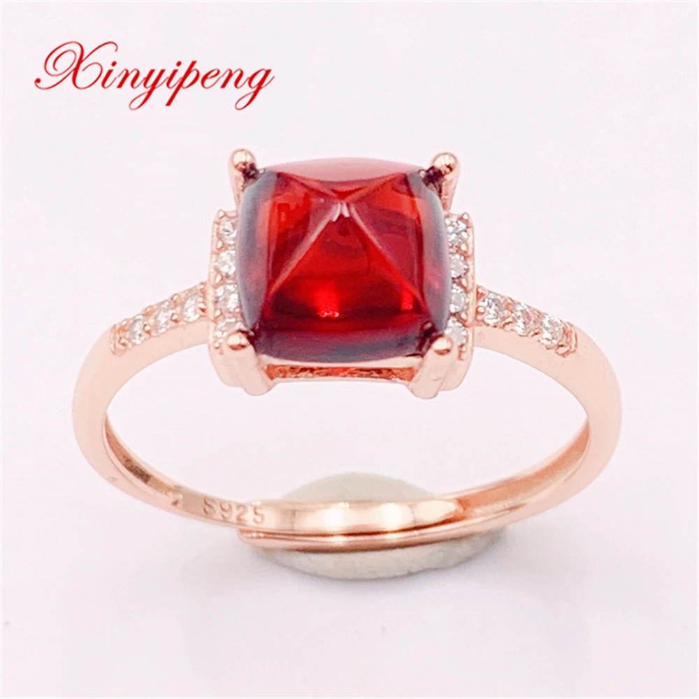 

Xin Yipeng Gemstone Jewelry Real S925 Sterling Silver Inlaid Natural Garnet Rings Fine Woman's Engagement Gift Free Shipping