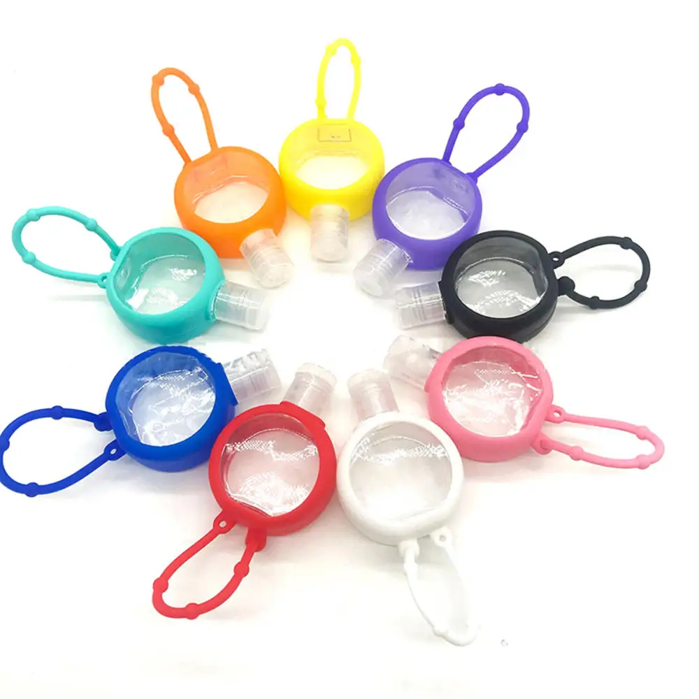 5Pcs/Lot 30ml Round Silicone Solid color Hand Sanitizer Bottle Perfume Holder Portable Hanging Bottle Rack Sub-Bottle