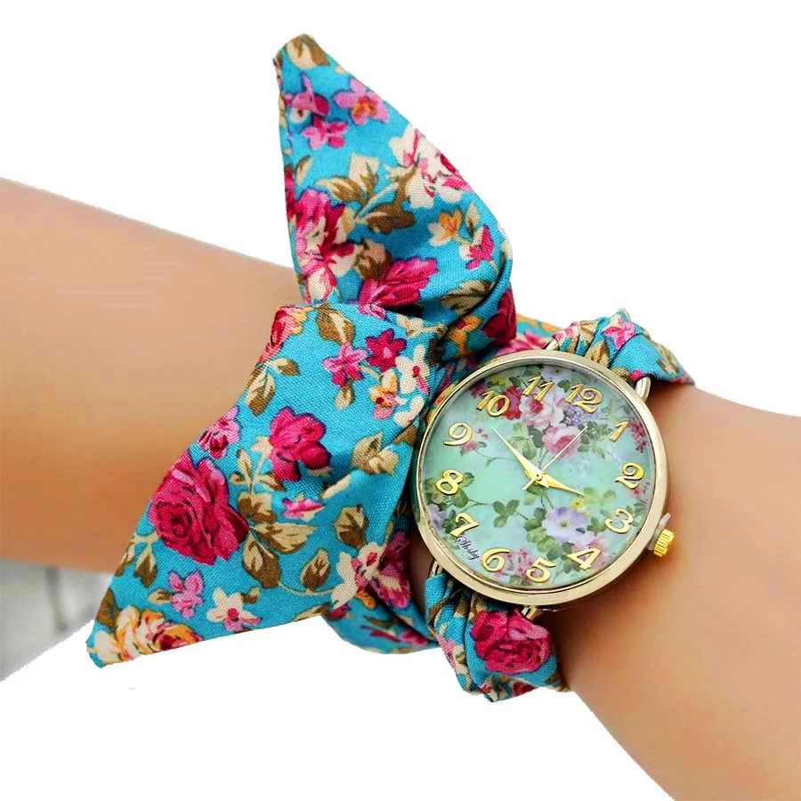 Shsby 2020 New Women Dress Watch Ladies Flower Cloth Wristwatch High Quality Fabric Gold Watch Sweet Girls Bracelet Watch Reloj