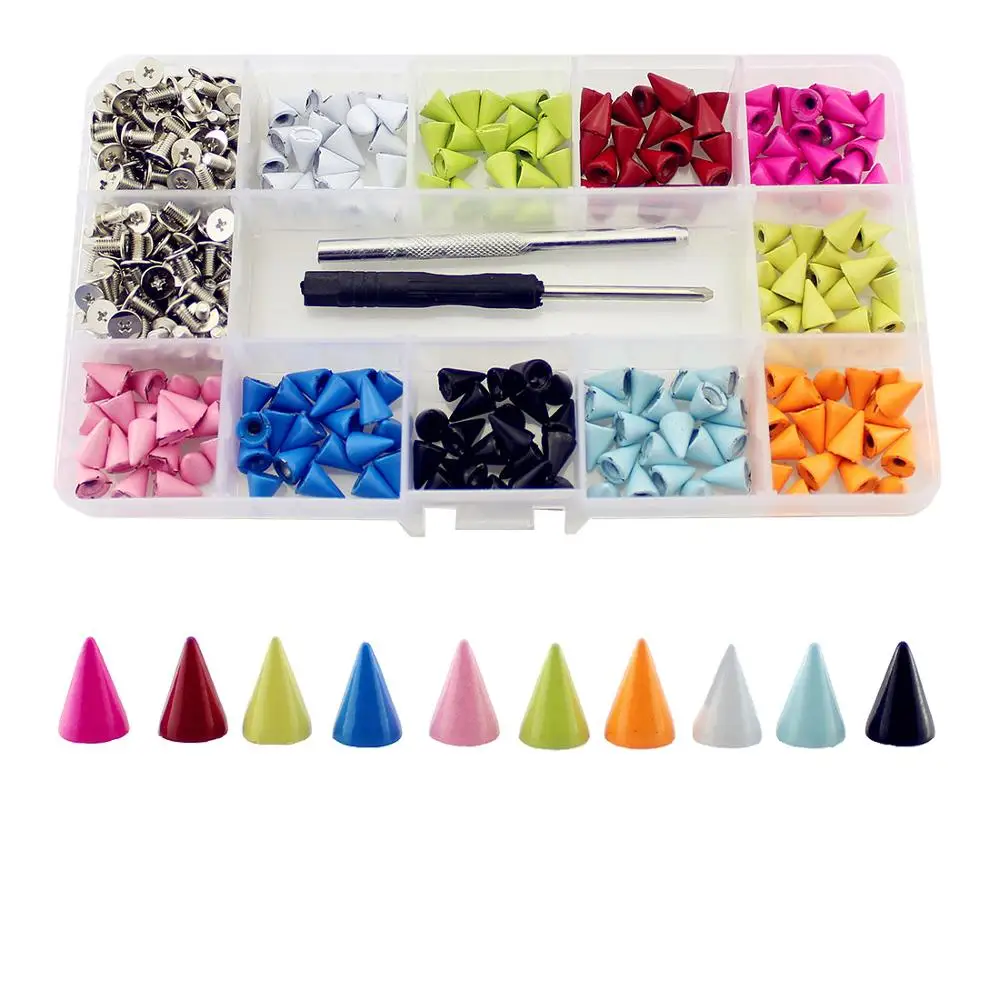 200pcs 7*10mm Colorful Painted Cone Studs And Spikes For Clothes DIY Garment Rivets For Leather Handcraft Remachadora