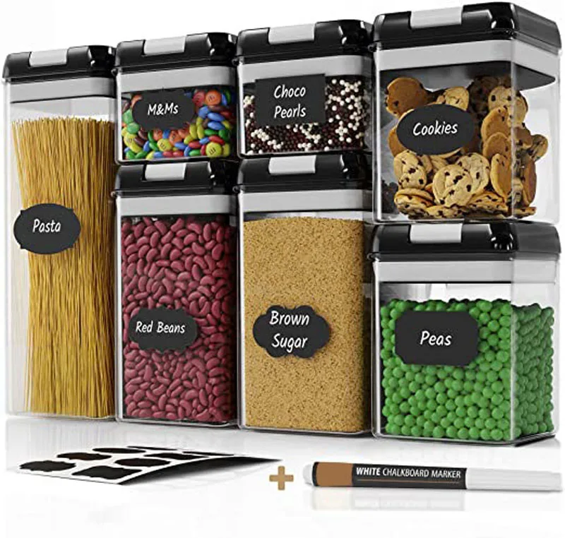 7pcs Airtight Food Storage Container Set Labels&Marker Kitchen&Pantry Organization Containers BPA-Free Cereal with Improved Lids