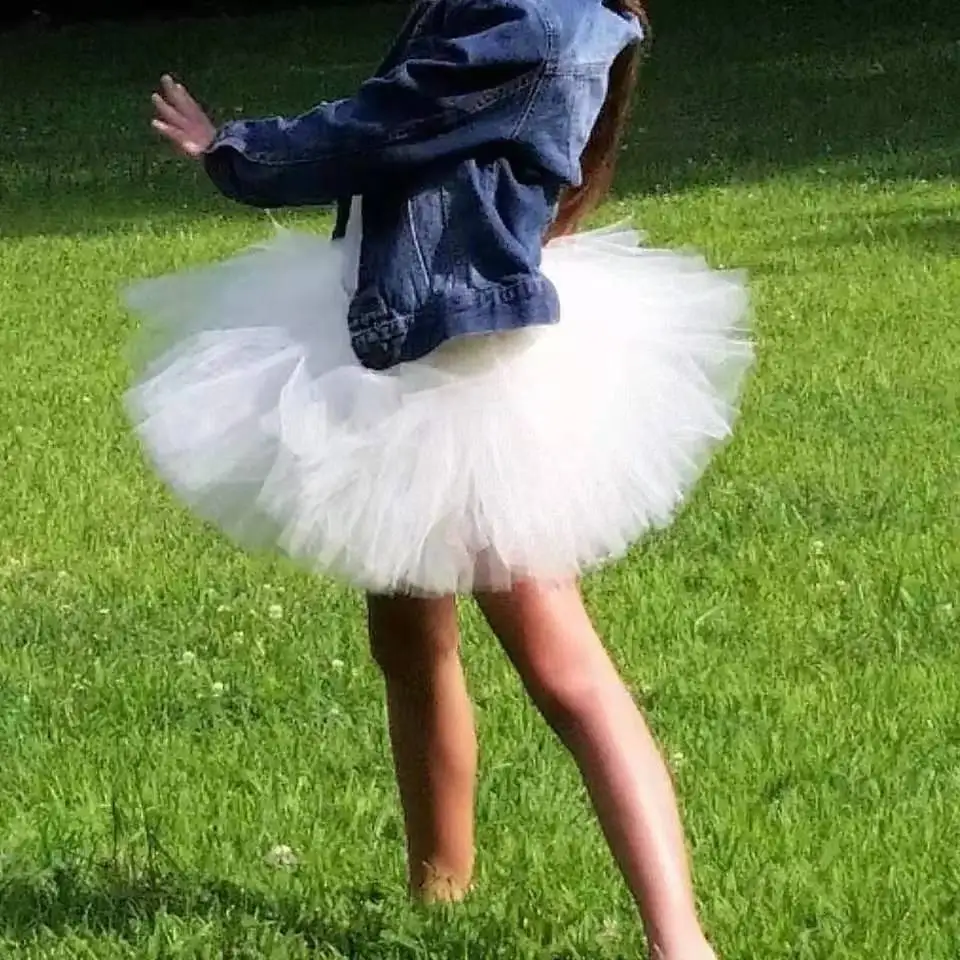 Baby Girls Fluffy Tulle Skirt Kid Baptism Wedding Tutu Skirt Off-White Ballet Dance Tutu for Child Birthday Christmas Photo Prop