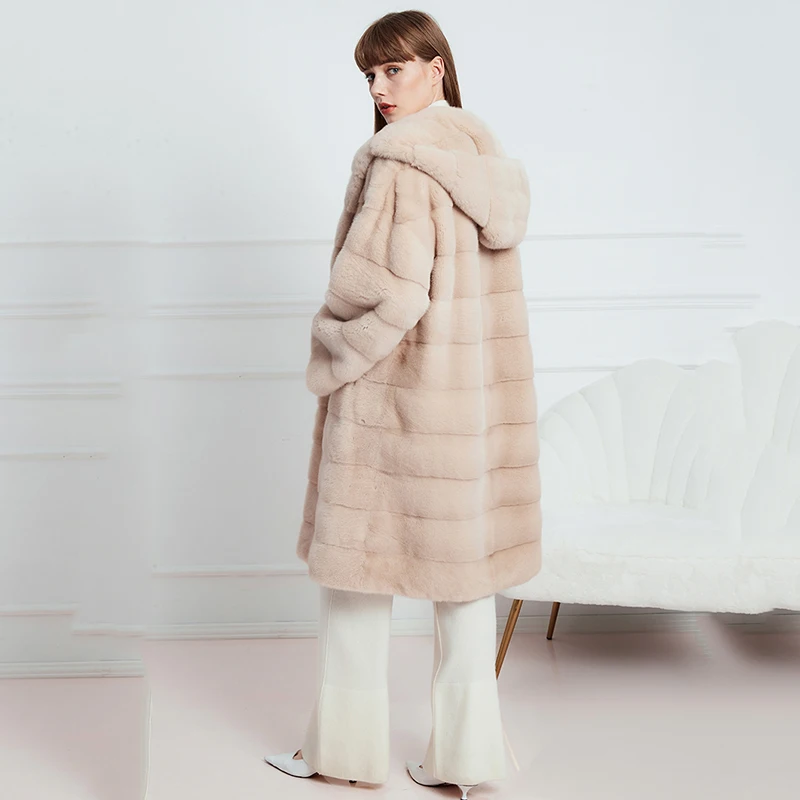 Ftangaiur Winter Kopenhagen Import Samt Nerz Pelz Mäntel Frauen Mit Kapuze Jacken frauen X-Lange Schlanke Echt Nerz pelz Mäntel