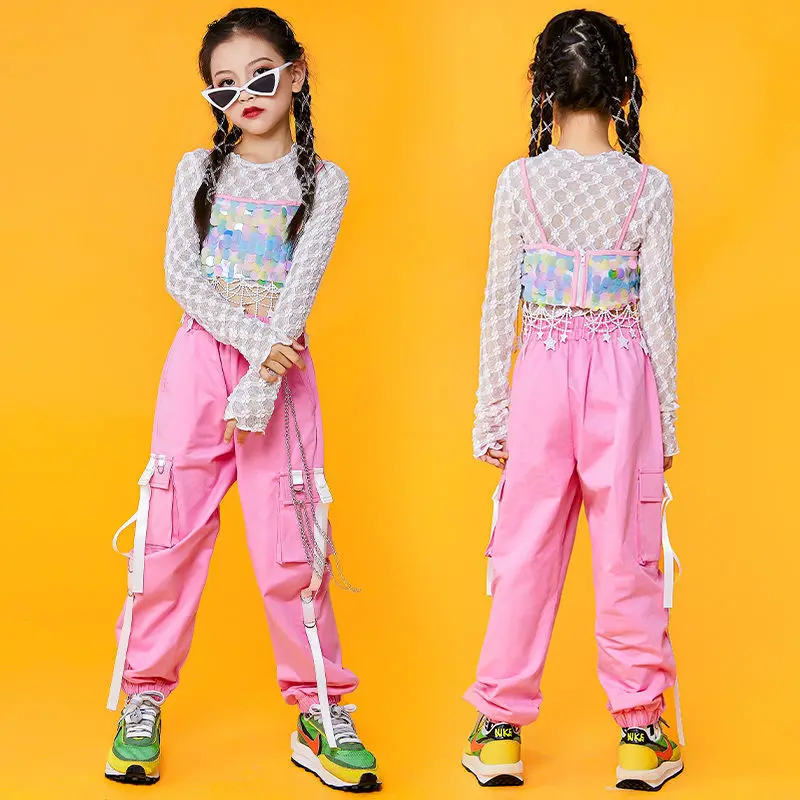 2021 New Girls Jazz Dance Costumes Hip Hop Outfit Performance Clothing Street Dancing Suit Kids Modern Stage Wear