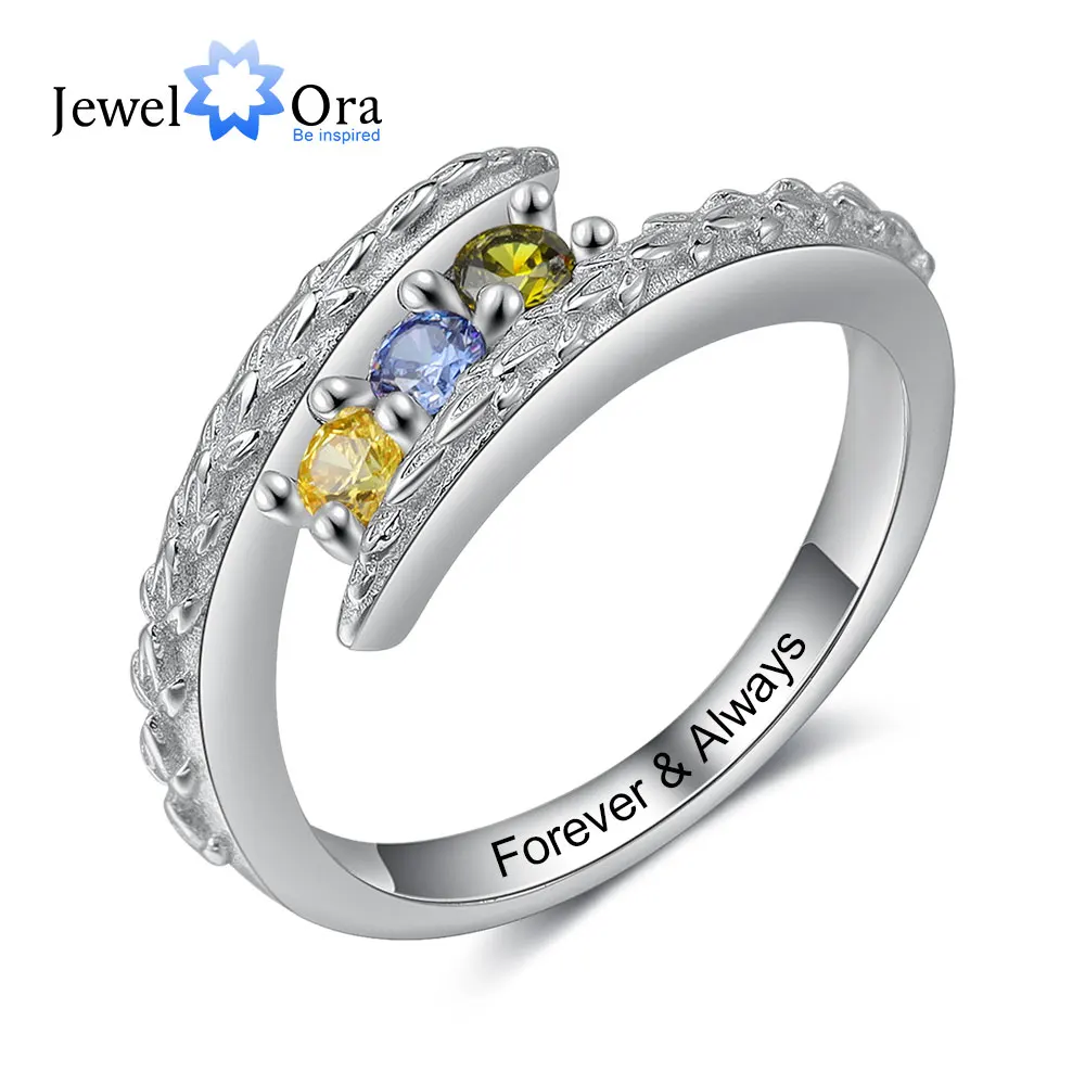 JewelOra Personalized Engraving Mothers Rings Customized 3-5 Round Birthstone Rings for Women Birthday Gift for Mom