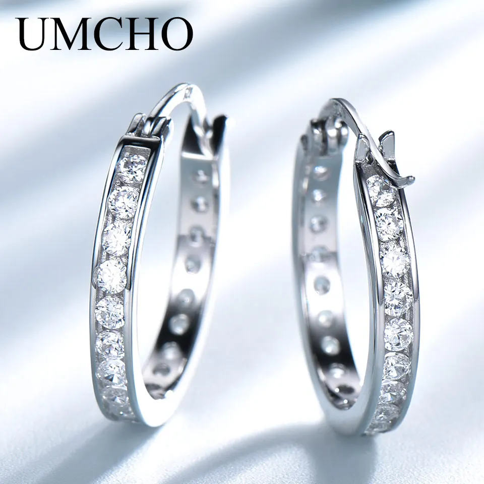 

UMCHO Hoop Earrings Solid 925 Sterling Silver Jewelry For Women Luxury Wedding Anniversary Gifts Fashion Jewelry