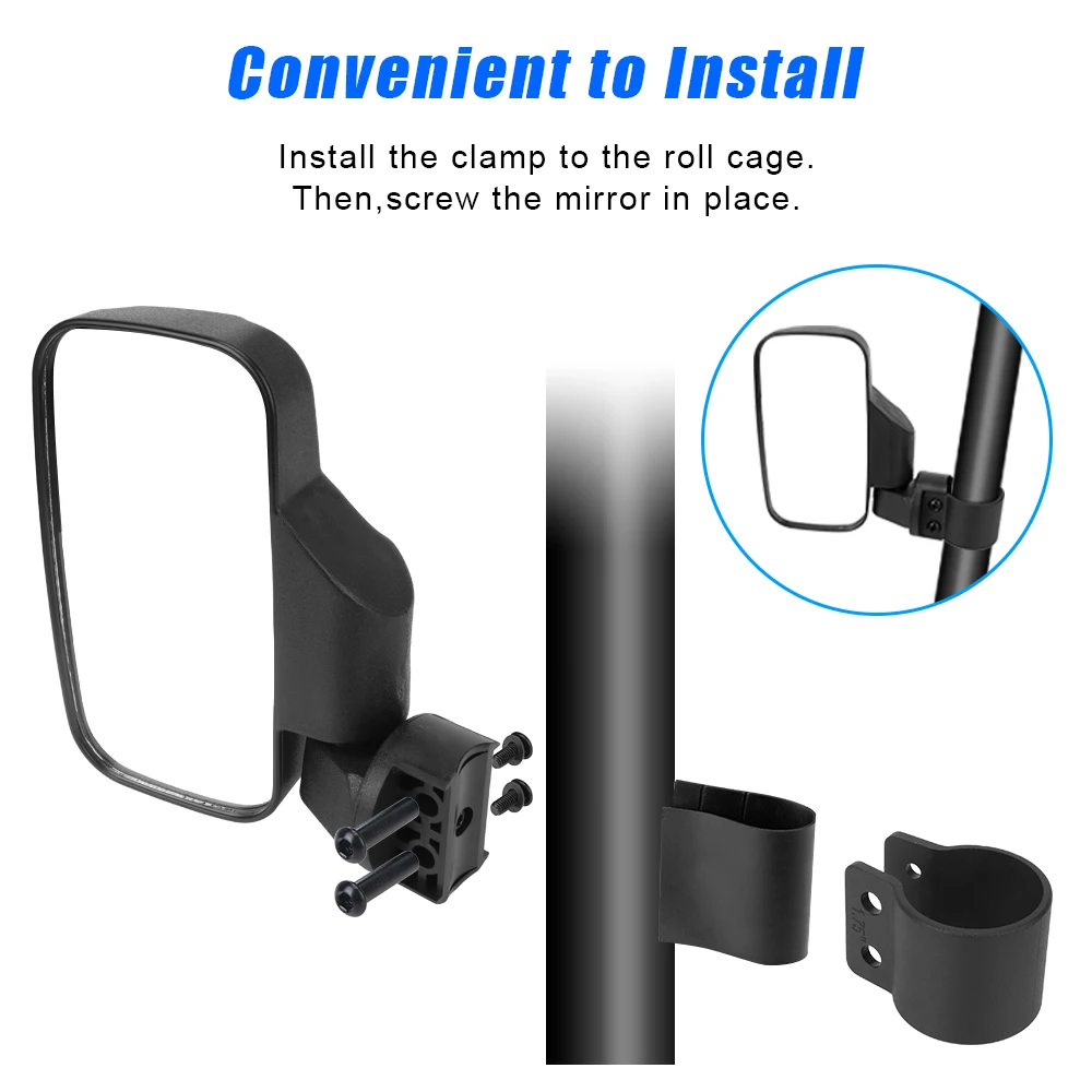 ATV UTV Side Mirror Motorcycle Rear View Mirrors Convex Lens On 1.75/2inch Bar Roll Cage Fastener Pit Bike Accessories Universal