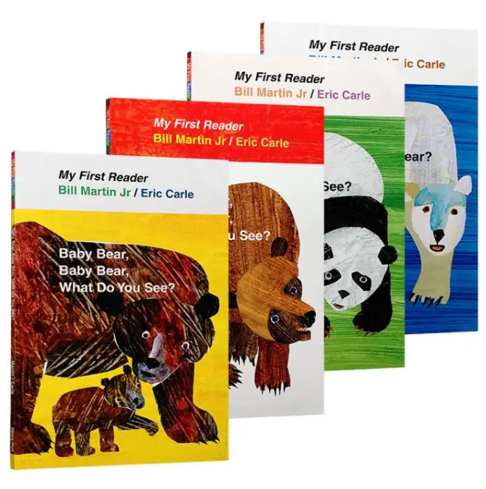 4 Books English Picture Book Children Mini Story:Brown,Panda,Baby,Polar Bear,What Do You See?Eric Carle Kids Toy