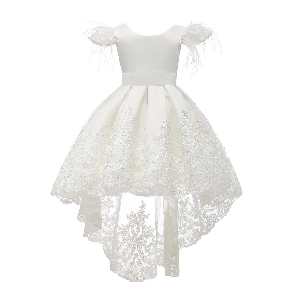 

Flower Girls Dresses White Lace Embroider First Communion Dresses for 1-10 Years Old