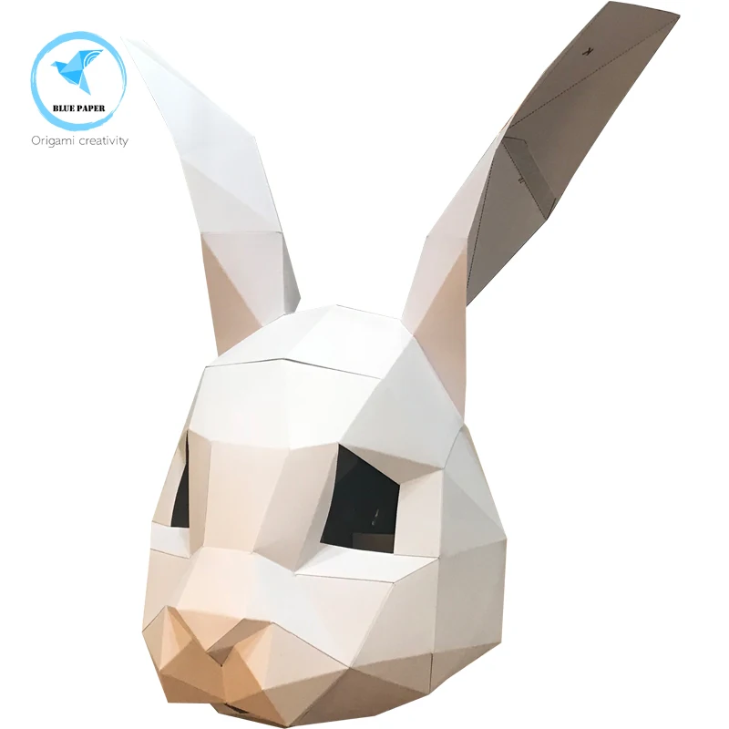 Pre Cut 3D Papercraft papierowa maska króliczek królik różowy kostium na Halloween maski Cosplay dla kobiet DIY zabawki sztuka dla dzieci Party