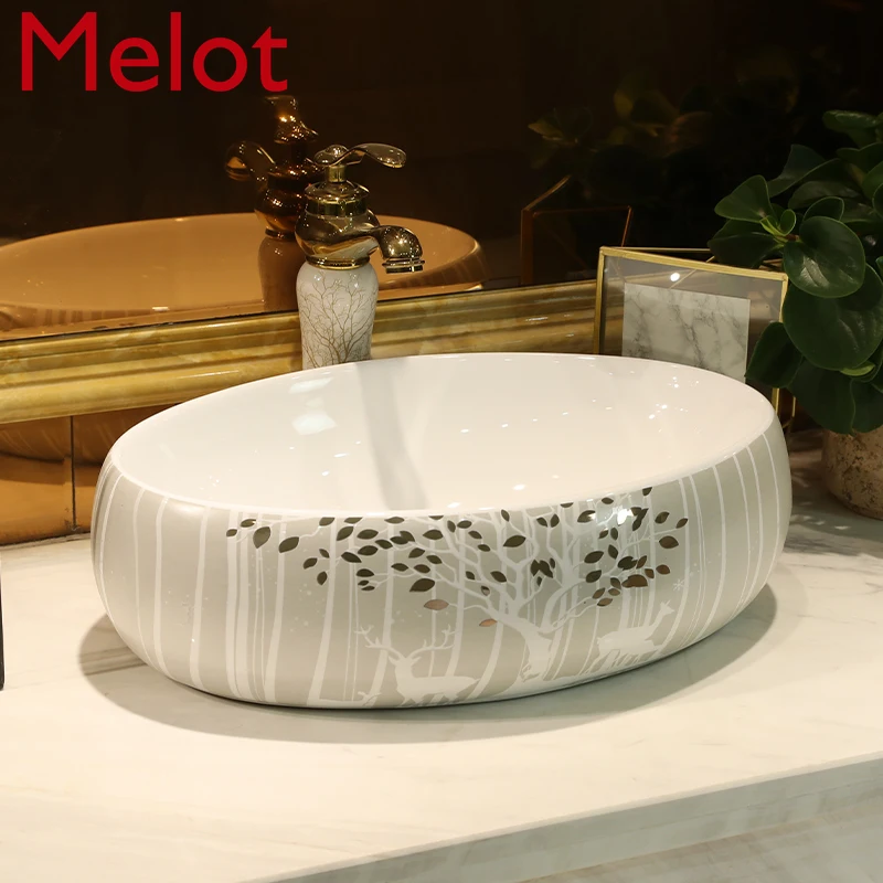 Nordic Table Basin Affordable Luxury Art Wash Basin Single Basin Ceramic Washbasin Balcony Bathroom Home Basin Elk