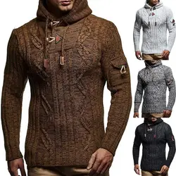 Men's Hooded Pullover Sweaters Long Sleeve Acrylic Fiber Comfort Stretch Sweater Autumn Winter Slim Fit Knitted Top Men Clothing