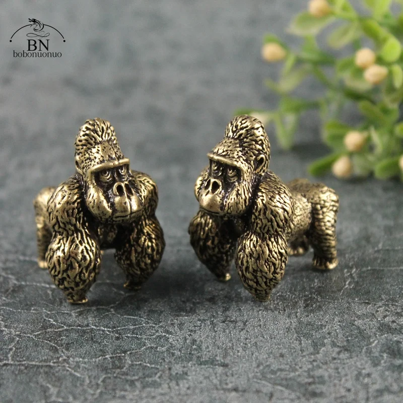 Solid Brass Gorilla Statue Office Room Desktop Ornament Miniatures Copper Monkey Figurines Home Decoration Crafts Kids Gifts Toy