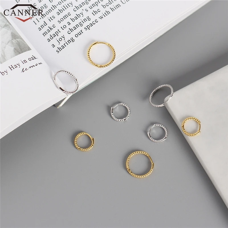 CANNER Simple Small 925 Sterling Silver Hoop Earrings for Women Men Twist Circle Gold Color Huggie Piercing Earings Jewelry Gift