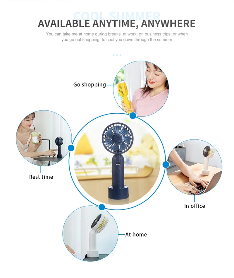 Portable Mini Fan Handheld Air Cooler 3 Speed Adjustable USB Rechargeable Small Fan for Home Office