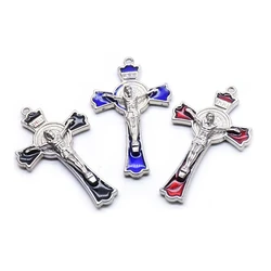 QIGO Metal Enamel Jesus Cross Pendant Key Chain Necklace Accessories Black Blue Red