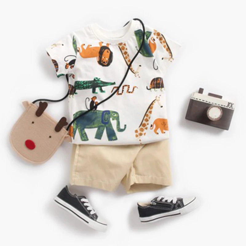 

2020 Toddler Summer Baby Boy Kid Clothing Sets Cartoon Animal 100% Cotton Short Sleeve T-shirt+Shorts 2PCS Cute Children Clothes