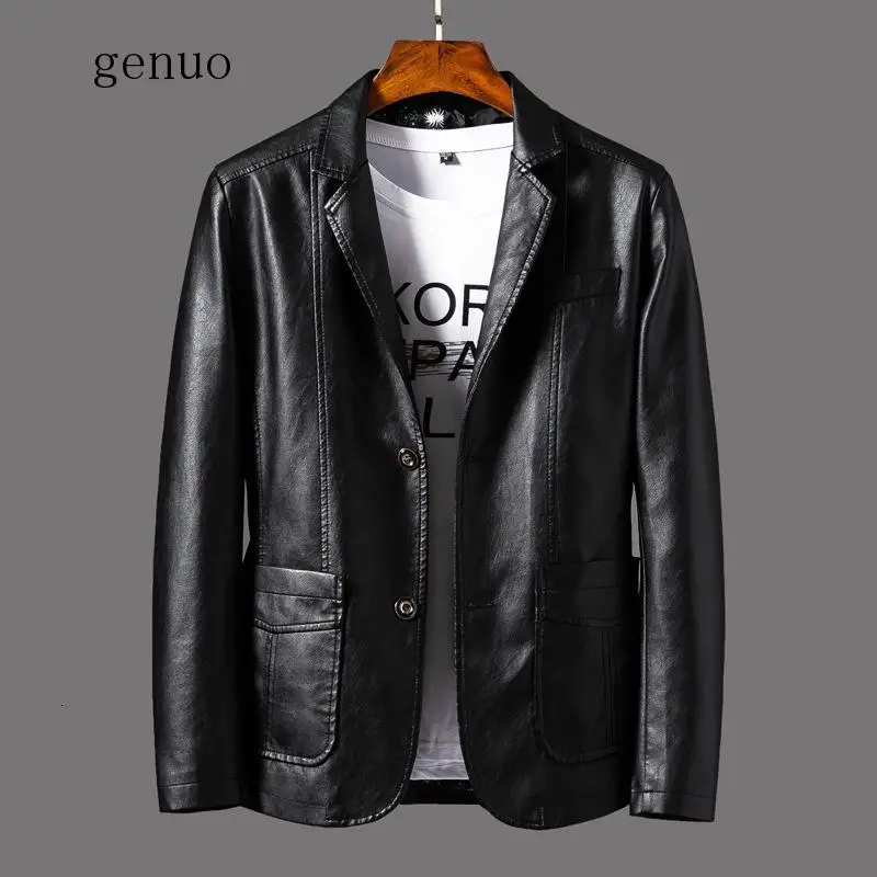 

New Handsome Suit Leather Jacket Men Trend Self-cultivation Loose Coat Man Bomber Autumn Clothes Locomotive Mens Leather Jacket