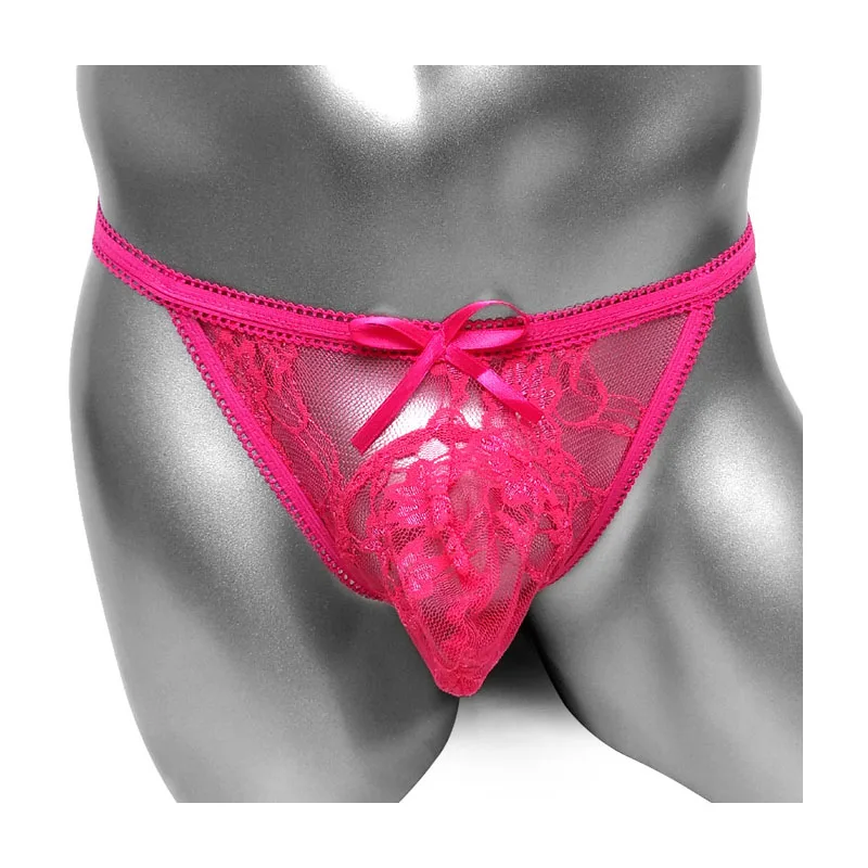 Lace Sissy Bulge Pouch Panties See Through Sexy Thong Lingerie for Men Underwear Bowknot Sissy Pouch G String Floral Low Rise