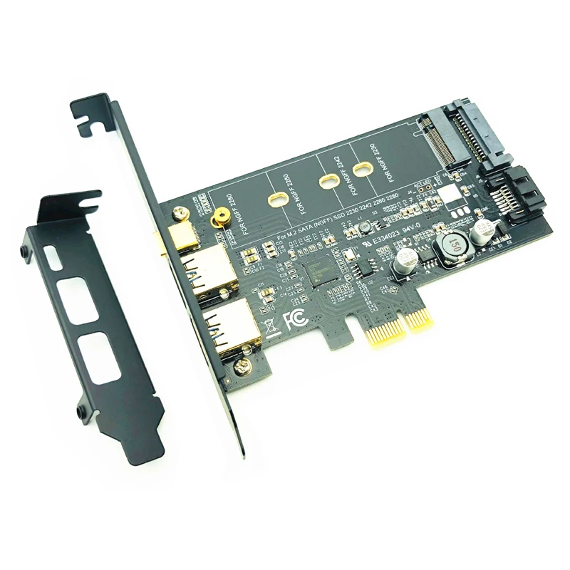 USB 3.0 PCI Express Riser Card Dual Port USB3.0 + 1 Port USB 3.1 Type-C + M.2 NGFF Adapter M2 SATA SSD B Key to PCI-E Controller