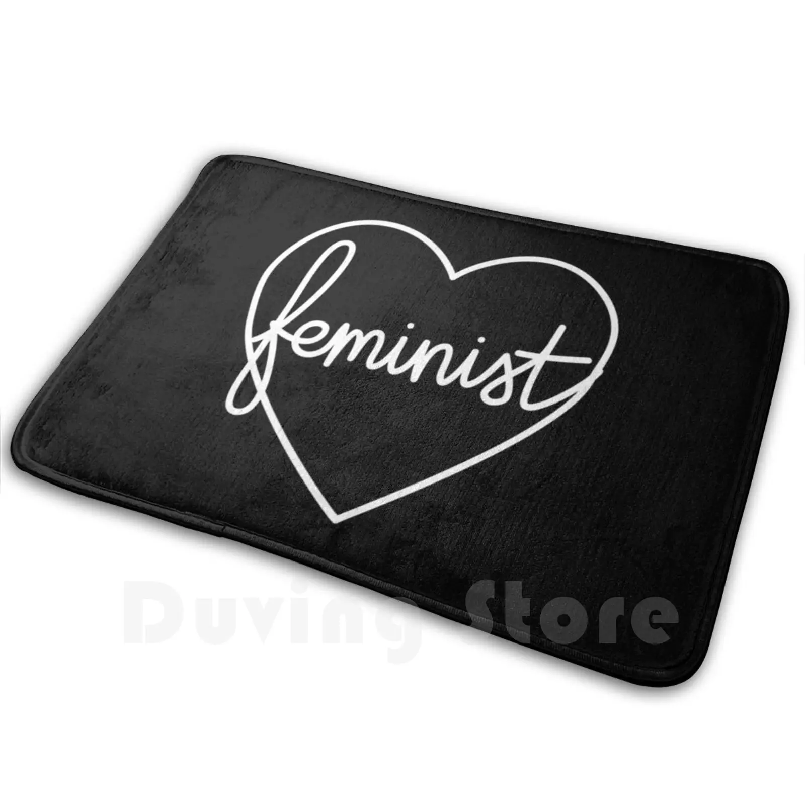 Feminist Heart L | Black Mat Rug Carpet Anti-Slip Floor Mats Bedroom Big Large Word Feminist Embroidery Heart Heart Shaped Cute