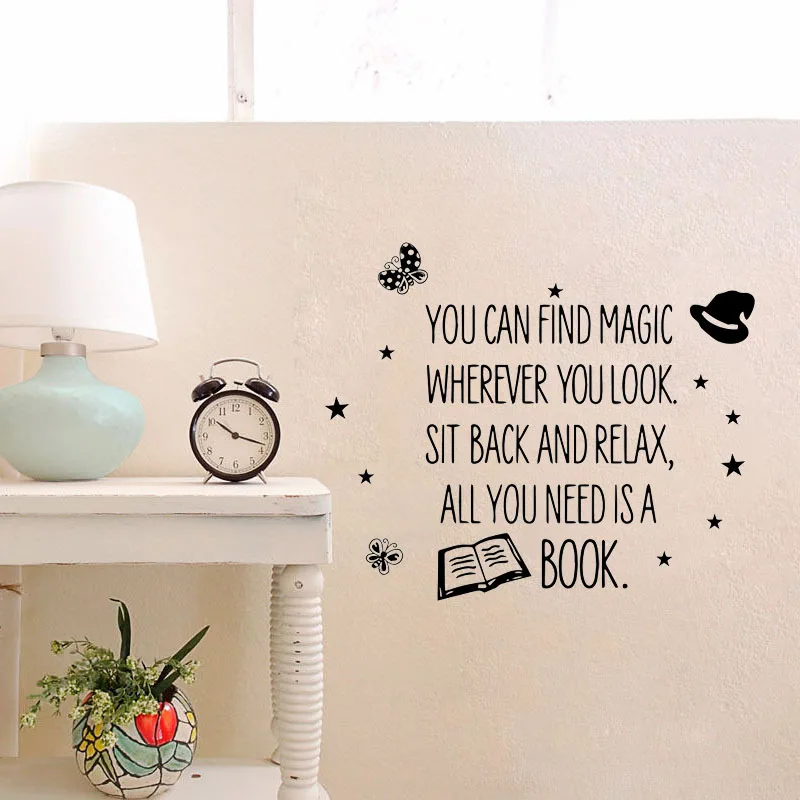 Creative Books Wall Decal You Can Find Magic Quote Vinyl Window Stickers Kids Children Room Decoration Nursery Decor Art Murals