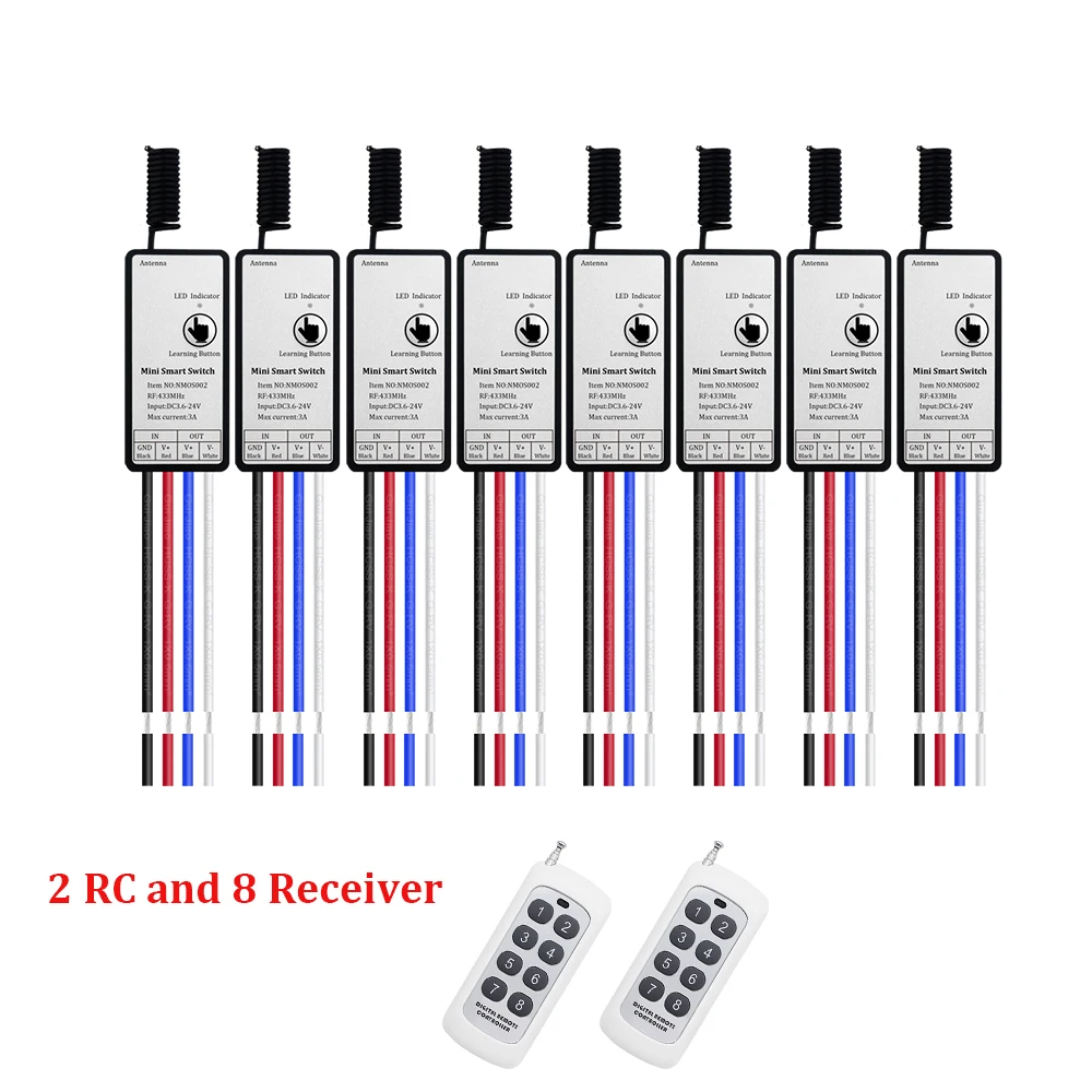 433MHz pilot bezprzewodowy RF 6/8 kanał/Gang/way nadajnik i DC6V 12V 24V odbiornik inteligentny dom Swicth dla światła/LED/